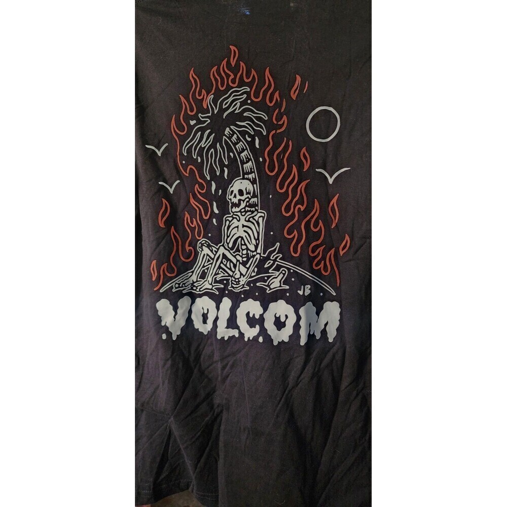 Volcom Burntout Long Sleeve Skeleton Graphic T-Shirt Black Palm Tree‎ Small D30